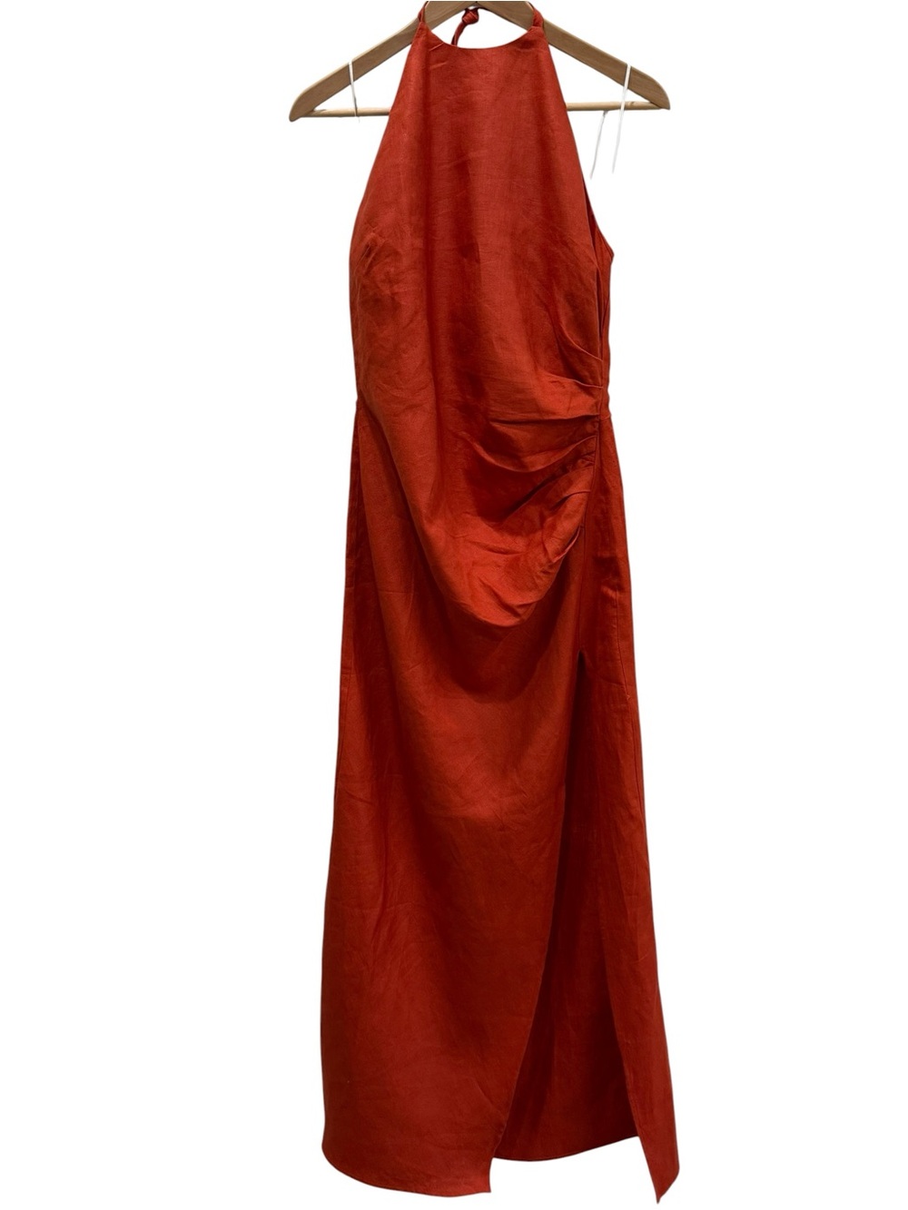 NWT Reformation Sadey Linen Halter Dress Blood Orange Size 8 Resort - Picture 4 of 11